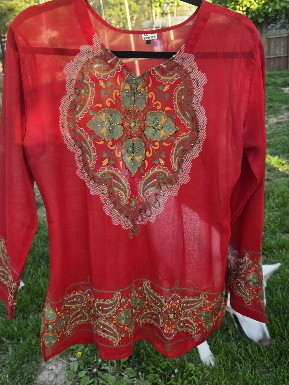 Libas Red Embroidered Tunic Dress Boho Ethnic Festival Beaded Size L XL